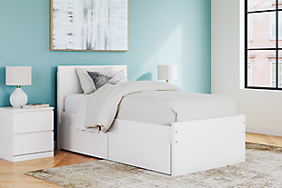 Onita Twin Panel Platform Bed with 1 Side Storage, White, rollover