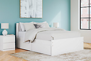 Onita Queen Panel Platform Bed with 2 Side Storage, White, rollover