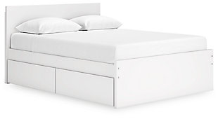 Onita Queen Panel Platform Bed with 1 Side Storage, White, large