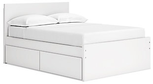 Onita Full Panel Platform Bed with 1 Side Storage, White, large