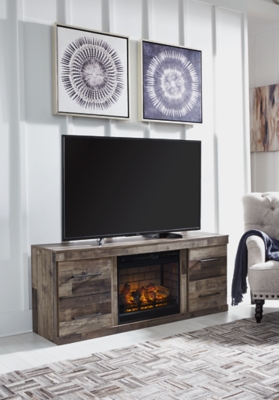 Derekson 2 Door 60 TV Stand with LED Electric Fireplace Insert, Multi Gray