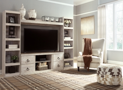 Willowton 4-Piece Entertainment Center, Whitewash, rollover