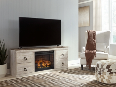 Willowton 60 TV Stand with LED Electric Fireplace Insert, Whitewash