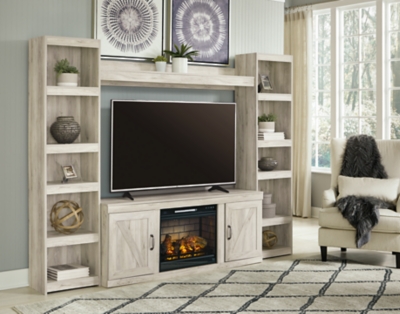 Bellaby Entertainment Center with 60 TV Stand and LED Electric Fireplace Insert, Whitewash