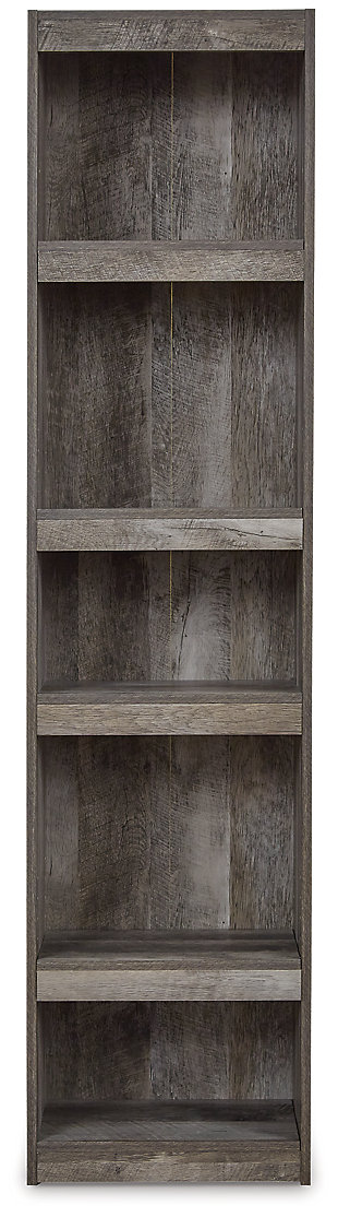 The Wynnlow entertainment center pier is sure to win your heart with its daring take on country living. Its crisp, clean minimalist-chic profile is enriched with a gray finish and striking replicated oak grain for that much more authentic character.Made with engineered wood (MDF/particleboard) and decorative laminate | Gray planked replicated oak grain with authentic touch | 4 shelves (3 adjustable) | Assembly required | Estimated Assembly Time: 35 Minutes