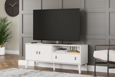 Large White and Grey High Gloss TV Unit with Soundbar Shelf