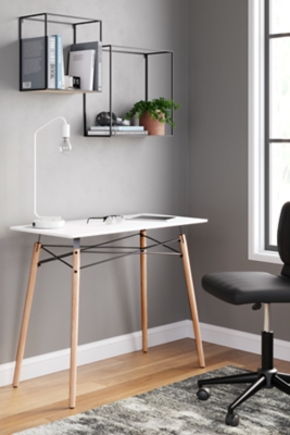 Jaspeni Home Office Desk, White/Natural