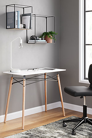 Jaspeni Home Office Desk, White/Natural, rollover