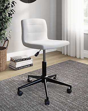 The finishing touch to any home office, the contemporary Beauenali office chair offers comfort and style. This chair features a cushioned seat and backrest with channeled details. Casters deliver effortless mobility, while the adjustable height mechanism allows you to find your ultimate comfort position. Upholstered in stone-colored woven polyester, this chair pairs perfectly with any space. Metal frame with adjustable height mechanism | Casters for mobility | Cushioned seat and backrest | Channeled details | Upholstered in woven polyester in stone color | Assembly required | Estimated Assembly Time: 15 Minutes