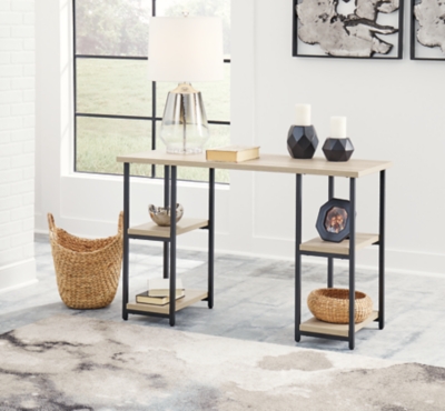 "Waylowe 48" Double-Shelf Pedestal Home Office Desk", Natural/Black