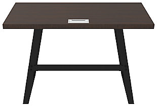 Whether you lean towards modern farmhouse or urban industrial design, the clean-lined profile of the Camiburg desk is an essential component to any well-equipped home office. Sleek and slim, it’s just enough furniture to complete your space without overloading your look.Made of engineered wood and decorative laminate | Replicated rough-sawn wood grain | Frame with powder coated black finish | Designed for easy cord management | Assembly required | Estimated Assembly Time: 15 Minutes