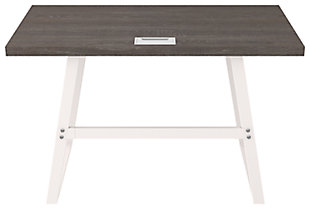 More than just a beauty to behold, the Dorrinson home office desk is designed to raise your productivity by packing more work area into less space. Sporting a replicated gray wood top with an antiqued white base, it’s ready to take a cool stance for modern farmhouse style. Pair with the file cabinet or bookcase (each sold separately) for a well-organized home office.Made of engineered wood and laminated paper | Two-tone treatment; replicated gray wood top with antiqued white base | Designed for easy cord management | Assembly required | Estimated Assembly Time: 30 Minutes