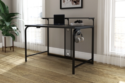  NA Glass Computer Desk with Metal Frame, Home Office