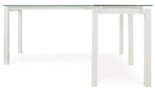 The Baraga L-desk delivers the functionality you crave with the modern style that suits your taste. Frosted glass appears to float over the streamlined metal base. The desk's L-shape design sets up two different ways, enabling left-handed and right-handed users to maximize their workspace.Made of glass and metal | Assembly required | Tempered glass tabletop | Modular design | Powder coated finish