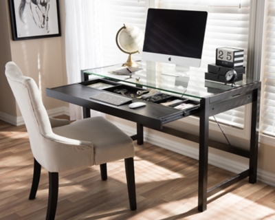 Idabel Modern Desk With Glass Top Ashley Furniture Homestore
