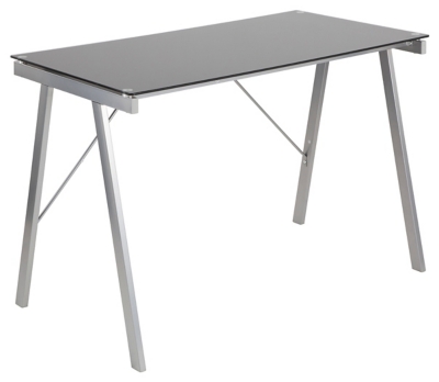 Glass Top Home Office Desk, Black/Silver, large