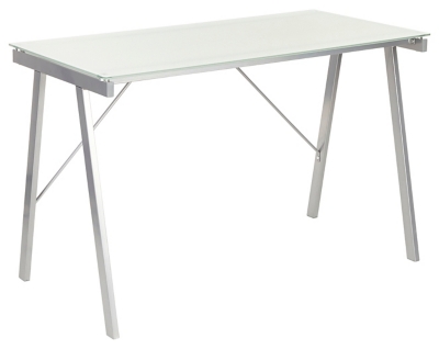 Glass Top Home Office Desk, Silver/White, large