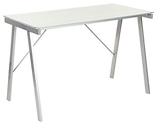 Glass Top Home Office Desk, Silver/White, large