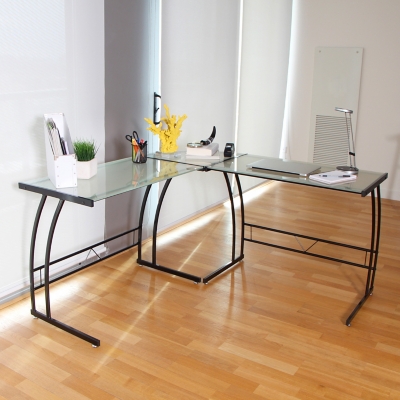 Corner Desk With Frosted Glass And Metal Frame Ashley Furniture