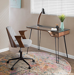 Glass Top Home Office Desk, Walnut/Black/Clear, rollover