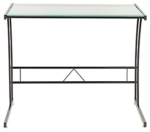 An inspired choice for small spaces—and even high-style dorms—this metal and glass computer desk is just your type if you love an ultra-modern look. Plus, it’s made for easy setup, breakdown and storage. How smart is that?Sturdy metal base in black | Tempered glass top | Easy setup and breakdown | Assembly required