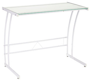 Glass Top Home Office Desk, White, large