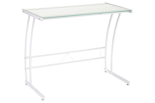 An inspired choice for small spaces—and even high-style dorms—this metal and glass computer desk is just your type if you love an ultra-modern look. Plus, it’s made for easy setup, breakdown and storage. How smart is that?Sturdy metal base in white | Tempered glass top | Easy setup and breakdown | Assembly required
