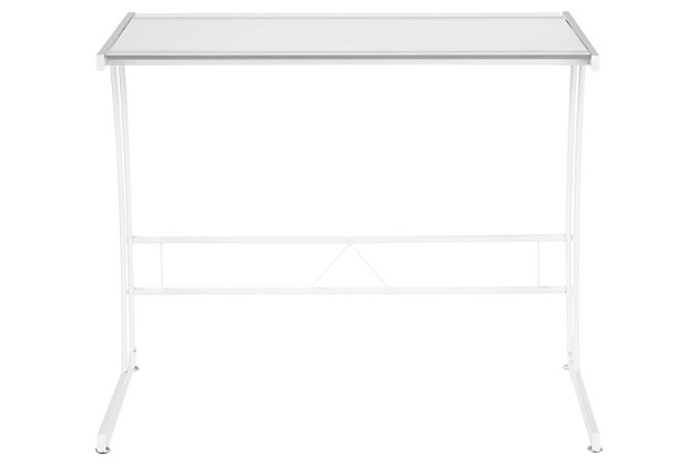 An inspired choice for small spaces—and even high-style dorms—this metal and glass computer desk is just your type if you love an ultra-modern look. Plus, it’s made for easy setup, breakdown and storage. How smart is that?Sturdy metal base in white | Tempered glass top | Easy setup and breakdown | Assembly required
