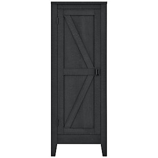 It’s time to get your house in order—organizationally and decoratively. The rustic style of this cabinet brings a modern country appeal to your space. Reminiscent of a weathered barn, this casual piece opens to reveal four shelves perfect for storing office supplies, extra linens, seasonal clothing and more.Made of laminated engineered wood | Weathered black woodgrain finish | 4 spacious shelves (2 adjustable) | Wall anchor kit included | Assembly required (2 adults recommended)