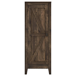 It’s time to get your house in order—organizationally and decoratively. The rustic style of this cabinet brings a modern country appeal to your space. Reminiscent of a weathered barn, this casual piece opens to reveal four shelves perfect for storing office supplies, extra linens, seasonal clothing and more.Made of laminated engineered wood | Weathered medium brown finish | 4 spacious shelves (2 adjustable) | Wall anchor kit included | Assembly required (2 adults recommended)