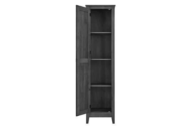 It’s time to get your house in order—organizationally and decoratively. The rustic style of this bookcase with doors brings a modern country appeal to your space. Reminiscent of a weathered barn, this casual piece opens to reveal four shelves perfect for storing office supplies, extra linens, seasonal clothing and more.Made of laminated engineered wood | Weathered gray/brown finish | 4 shelves (2 adjustable) | Wall anchor kit included | Assembly required (2 adults recommended)