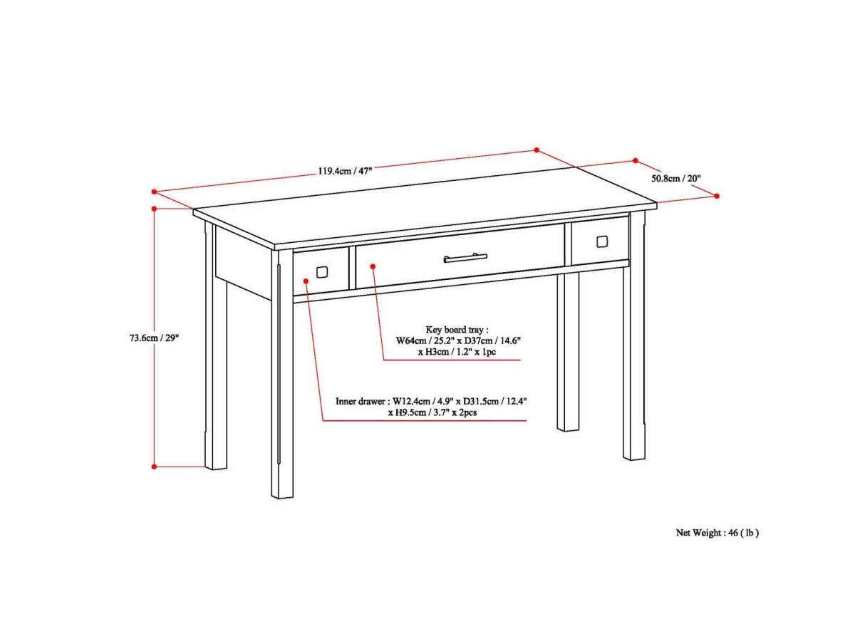 Two Drawer Desk with Pull-Out Keyboard Tray, Dark Tobacco Brown, large