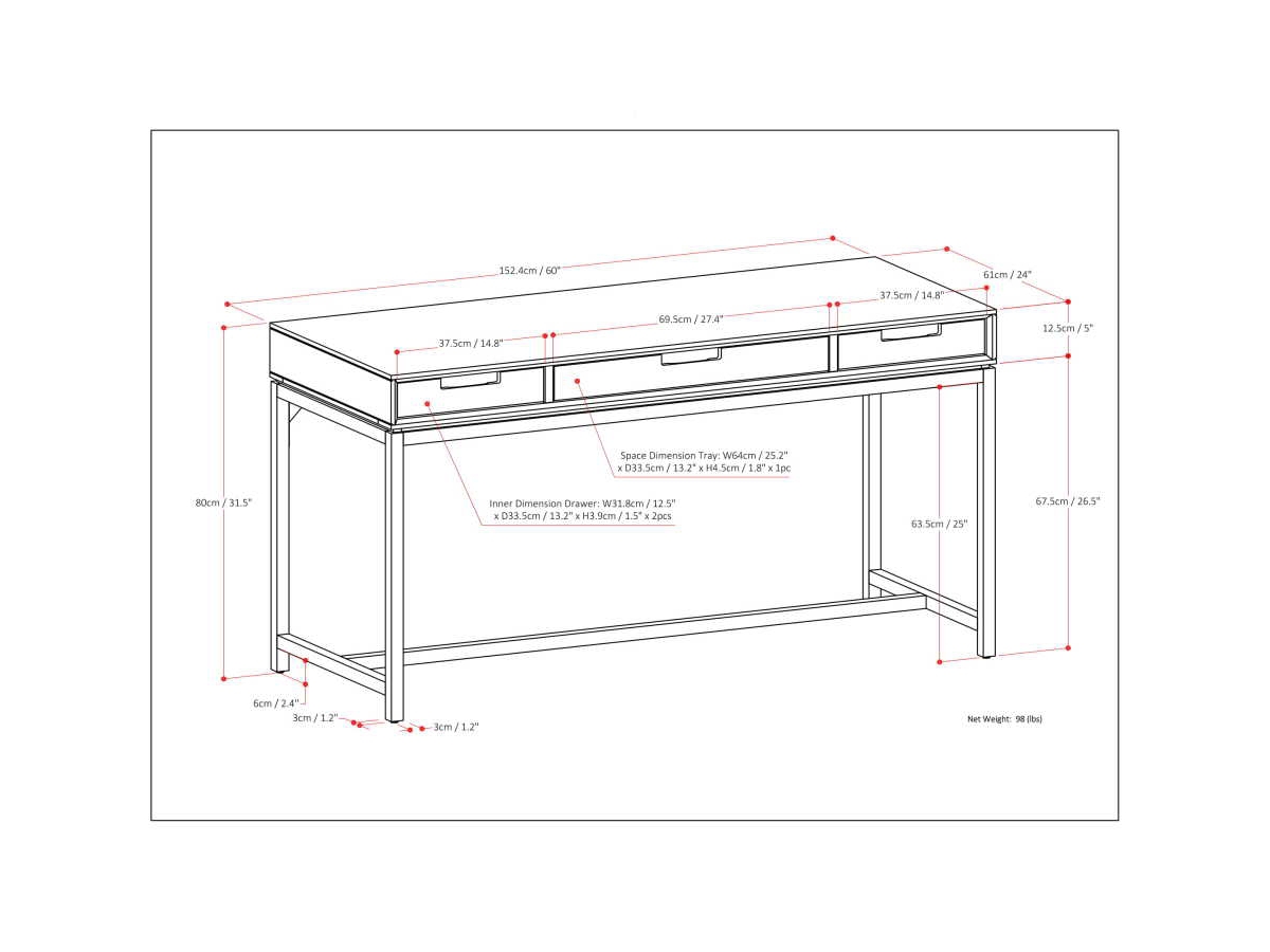 Simpli Home Banting 60" Desk, Walnut Brown, large