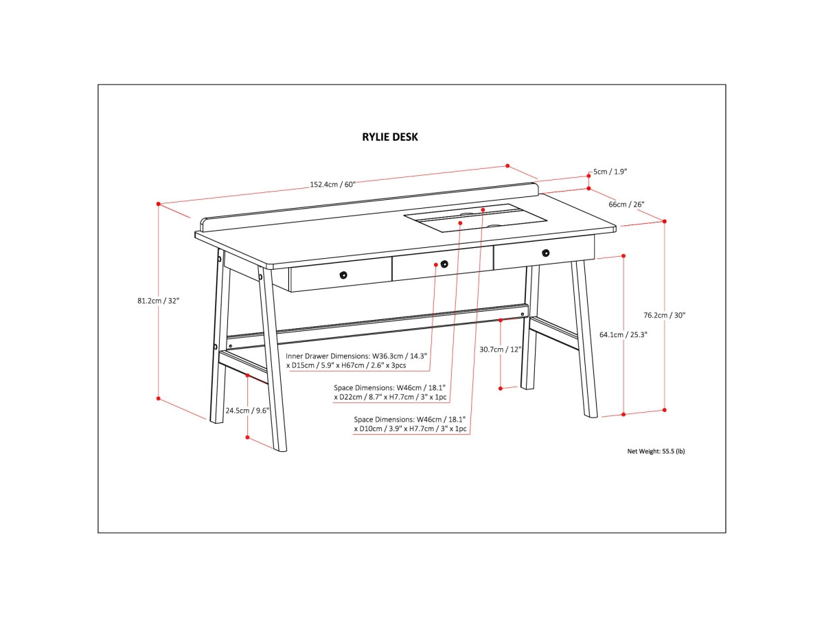 Three Drawer Desk with USB, , large