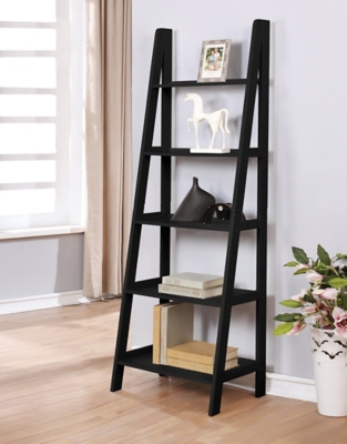 Linon Falan Ladder Bookshelf, Black, large