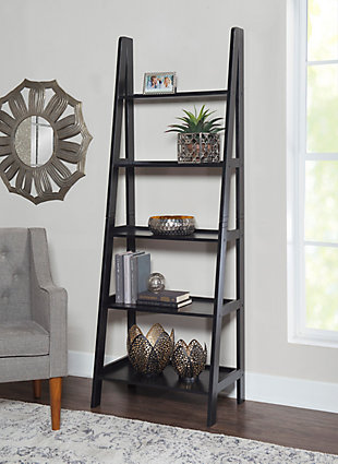 Linon Falan Ladder Bookshelf, Black, rollover
