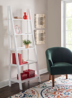 Linon Falan Ladder Bookshelf, White, large
