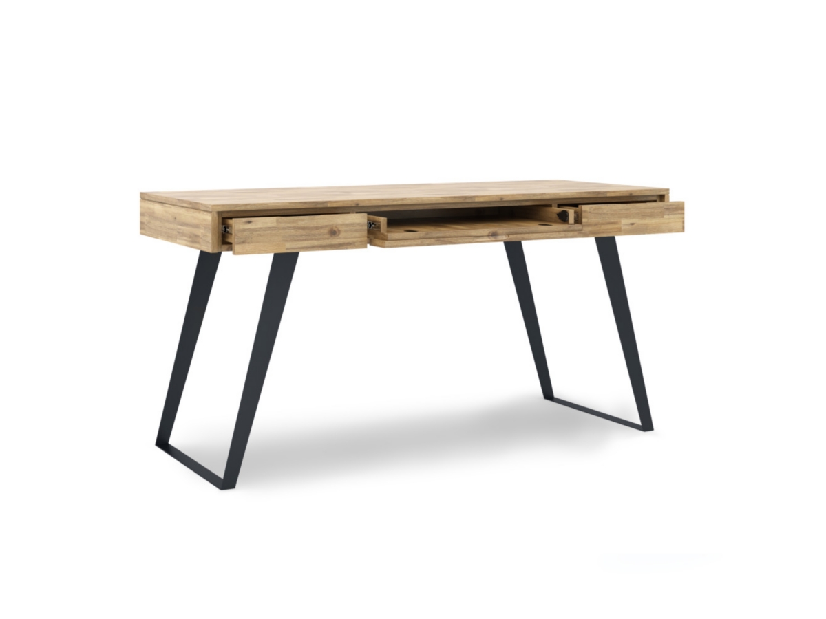 Simpli Home Lowry Industrial 54" Desk, Distressed Golden Wheat, large