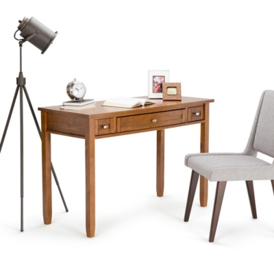 Simpli Home Warm Shaker Rustic 48" Writing Desk, Light Golden Brown, large