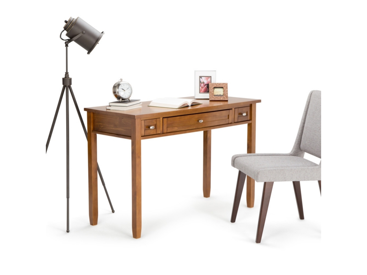 Simpli Home Warm Shaker Rustic 48" Writing Desk, Light Golden Brown, large