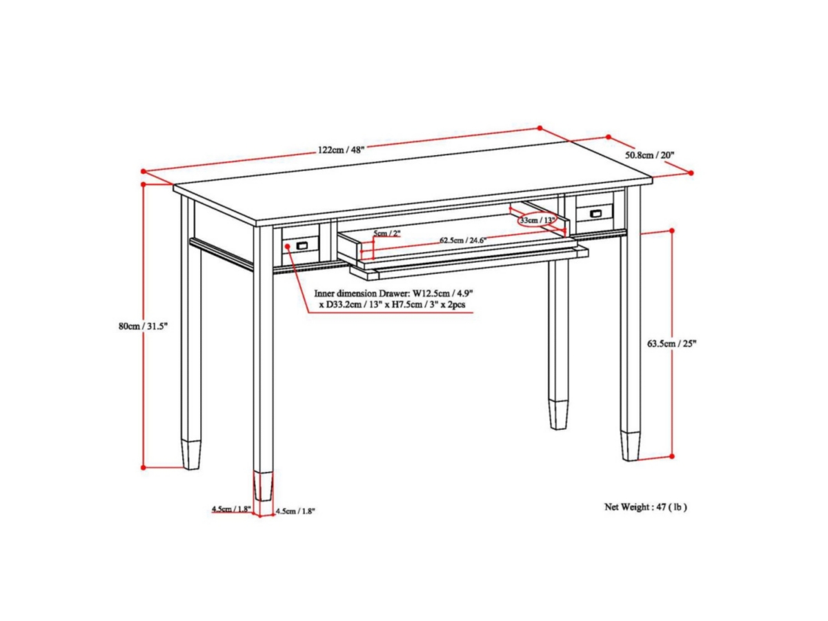Simpli Home Warm Shaker Rustic 48" Writing Desk, Light Golden Brown, large