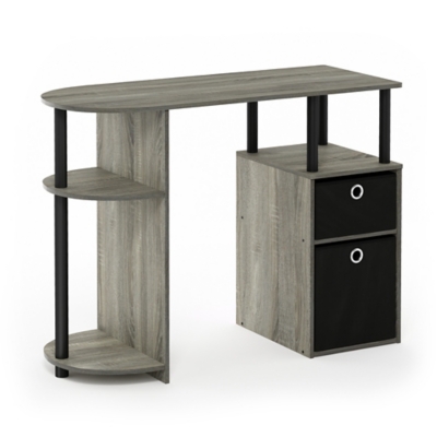Simplistic Computer Study Desk with Bin Drawers, Gray