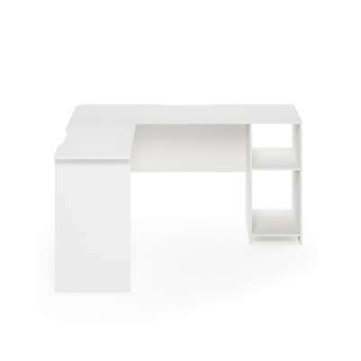 Indo L-Shaped Desk with Bookshelves, White, large