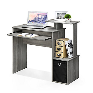 Defined by its clean-lined silhouette and compact footprint, this multipurpose home office computer desk is an ideal workstation for any task. Designed to fit in your space, your style and your budget, this desk is an inspired choice for an ultra-modern look. The slide-out keyboard tray helps keep your desktop clear and ready for a hard day's workload.COMPACT STYLISH DESIGN: Compact size computer desk with side shelves suitable for small rooms. | QUALITY MATERIAL: Manufactured from high quality durable composite wood and plastic tubes. | HOME OFFICE ESSENTIAL: Comes with keyboard tray and non-woven bin for storage. | FURINNO FITS: Fits in your space, fits on your budget. | PRODUCT DIMENSION: 39.4(W)x34.1(H)x15.8(D) inches. DESK TOP DIMENSION: 29.6(W)x28.5(H)x15.8(D) inches.