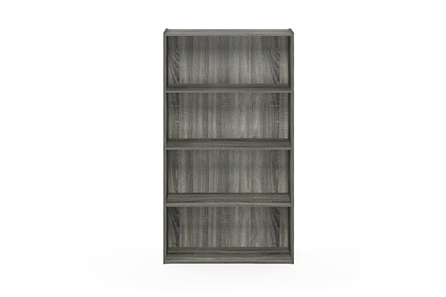 Classic and architectural. This open concept storage shelf makes a strong statement in a bedroom, home office or gracing a living room wall. Quality crafted of engineered particle board, this bookcase is ideal for transitional interior styles.Made of carb grade engineered wood | Wipe with a damp cloth | Assembly required