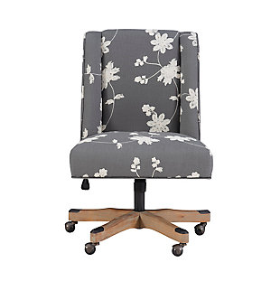 Add style and function to your home office with this designer swivel chair. Sturdy frame with washed wood base supports a plush seat upholstered in an elegant gray and white floral patterned fabric with button-tufted back. Smooth-gliding metal casters and an adjustable-height mechanism keep you on the move.Washed wood base | Metal casters for easy mobility | Linen/viscose upholstery | Gas lift adjustable-height mechanism (19.75"-23.75" seat height range) | Assembly required