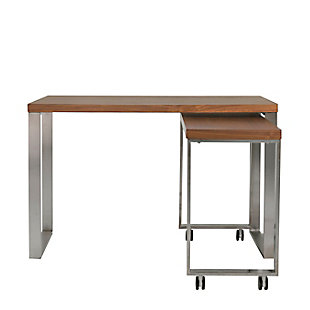 Make it work in an ultra clean-lined way with this masterfully modern desk. Brilliantly simple for timeless appeal, it’s dressed to impress with a brushed stainless steel base and walnut veneer/engineered wood top to complement your minimalist mindset.Brushed stainless steel base | Walnut veneer/engineered wood top | Easy to clean | Assembly required