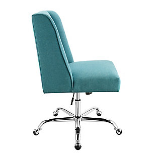 This transitional upholstered swivel chair will help you stay comfortable and focused while you're working. Featuring a chrome-tone swivel base and a mermaid blue fabric, this armless chair will provide a pop of cheerful color in any space. The adjustable height makes it a convenient and ideal chair for anyone's office space.This transitional upholstered swivel chair will help you stay comfortable and focused while you're working. Featuring a chrome-tone swivel base and a mermaid blue fabric, this armless chair will provide a pop of cheerful color in any space. The adjustable height makes it a convenient and ideal chair for anyone's office space. | This transitional upholstered swivel chair will help you stay comfortable and focused while you're working. Featuring a chrome-tone swivel base and a mermaid blue fabric, this armless chair will provide a pop of cheerful color in any space. The adjustable height makes it a convenient and ideal chair for anyone's office space. | Made of sturdy pine wood and metal | Chrome-tone base; casters for easy mobility | Skillfully upholstered cushions in colorful fabric | Made with industrial grade gas lift and tilt mechanism | Seat height adjustable from 19.75" - 23.75" | Assembly required