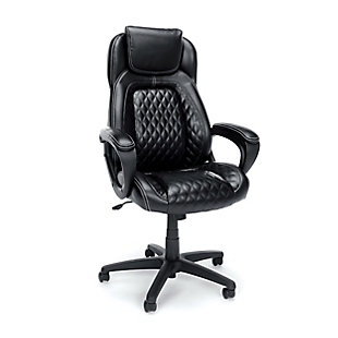 OFM Essentials Collection Racing Style SofThread Leather High Back Office Chair, Black, large