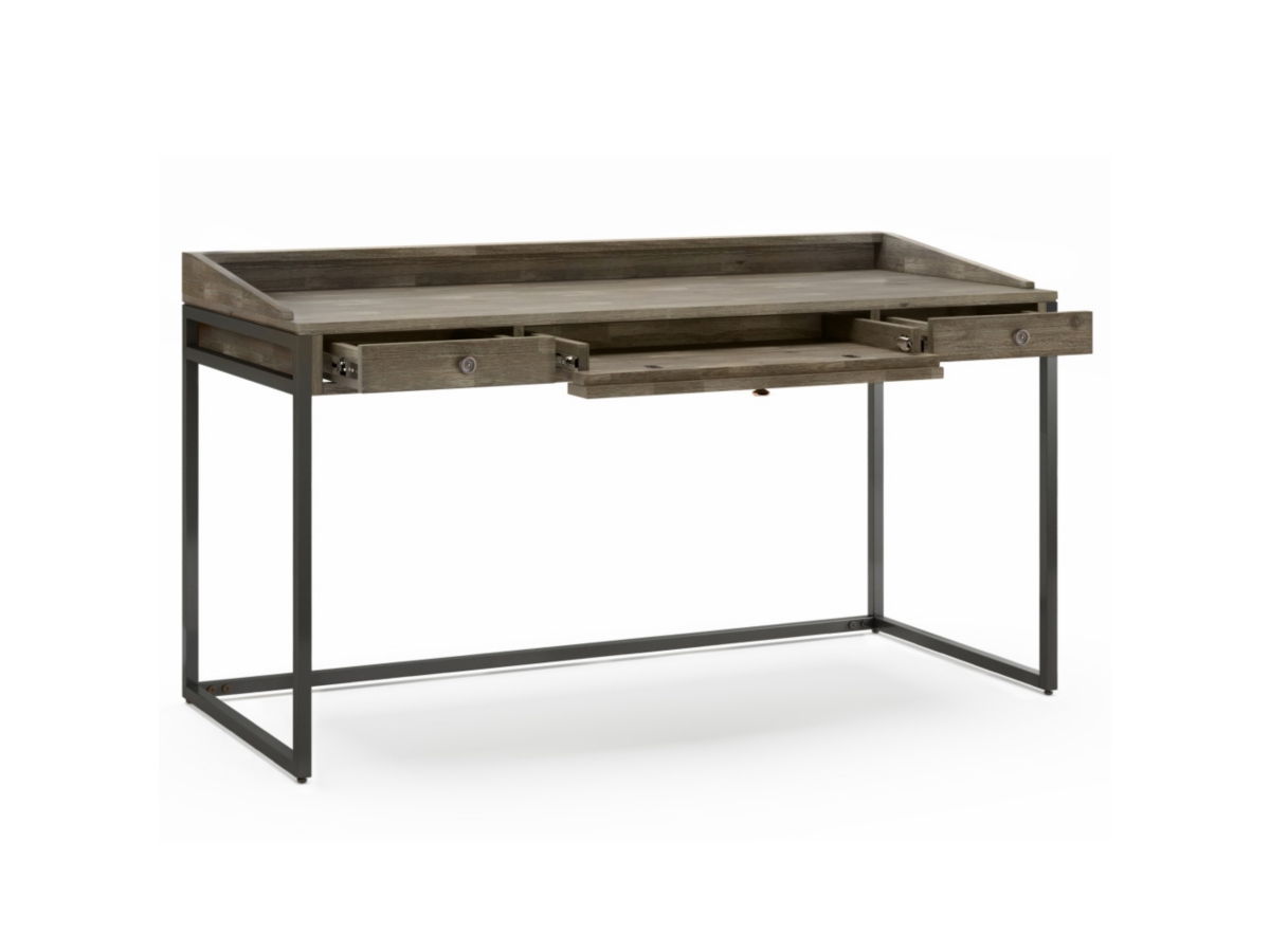 Simpli Home Ralston Solid Acacia Wood Modern Industrial 60" Writing Desk, Gray, large